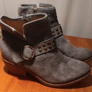 Sofft Light Blue Suede Ankle Boots with Studded Strap Size 6